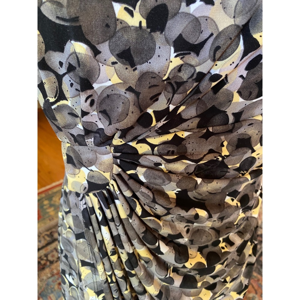 Connected Apparel Grey Yellow Abstract Print Faux Wrap Sheath Dress Size 8 - Picture 5 of 10